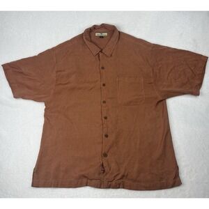 Tommy Bahama Silk Shirt Men's XL Orange Button Up Short Sleeve Tropical Men